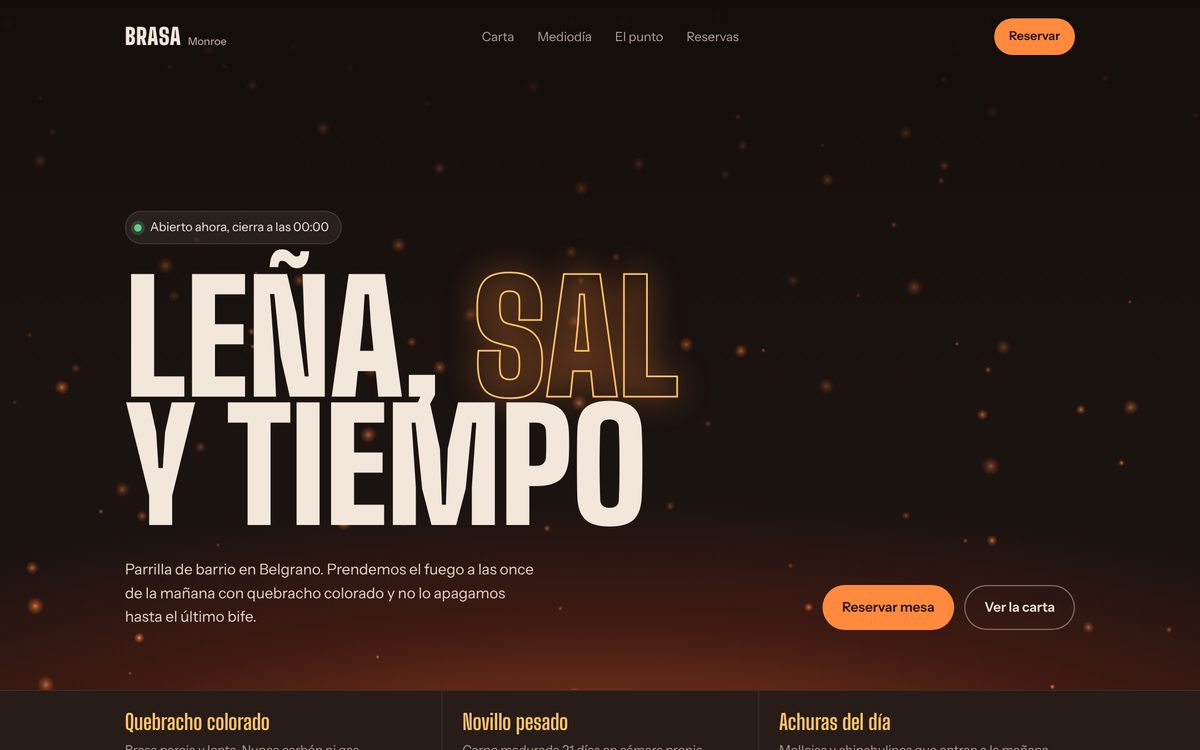 Portada del sitio de Brasa Monroe en computadora