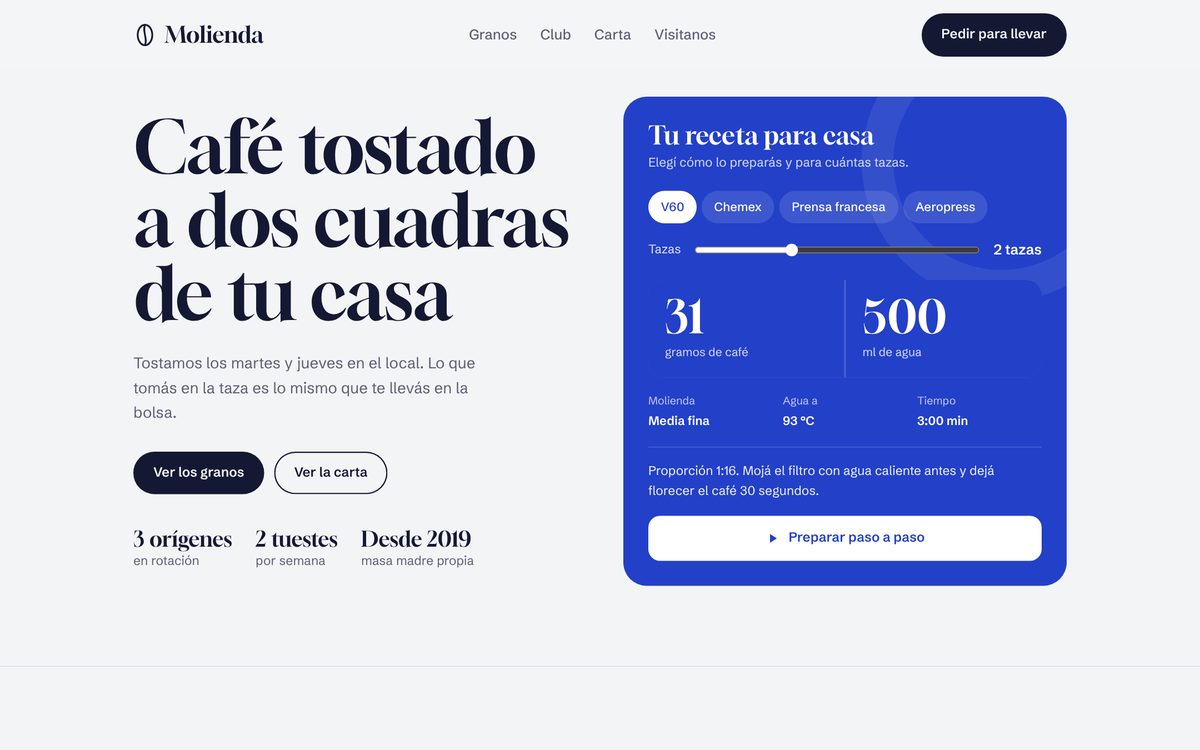 Portada del sitio de Molienda en computadora